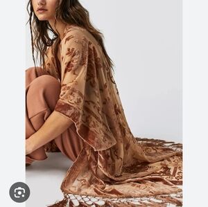 Free People Duster Velvet Burnout Nightbird Boho Hippie Kimono Cardigan one size